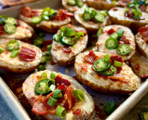 Cheesy Bacon and Jalapeños Potato Skins